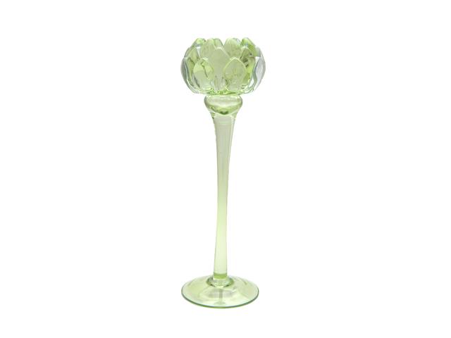 10" GLASS TULIP BLOOM CANDLE HOLDER (GREEN)
